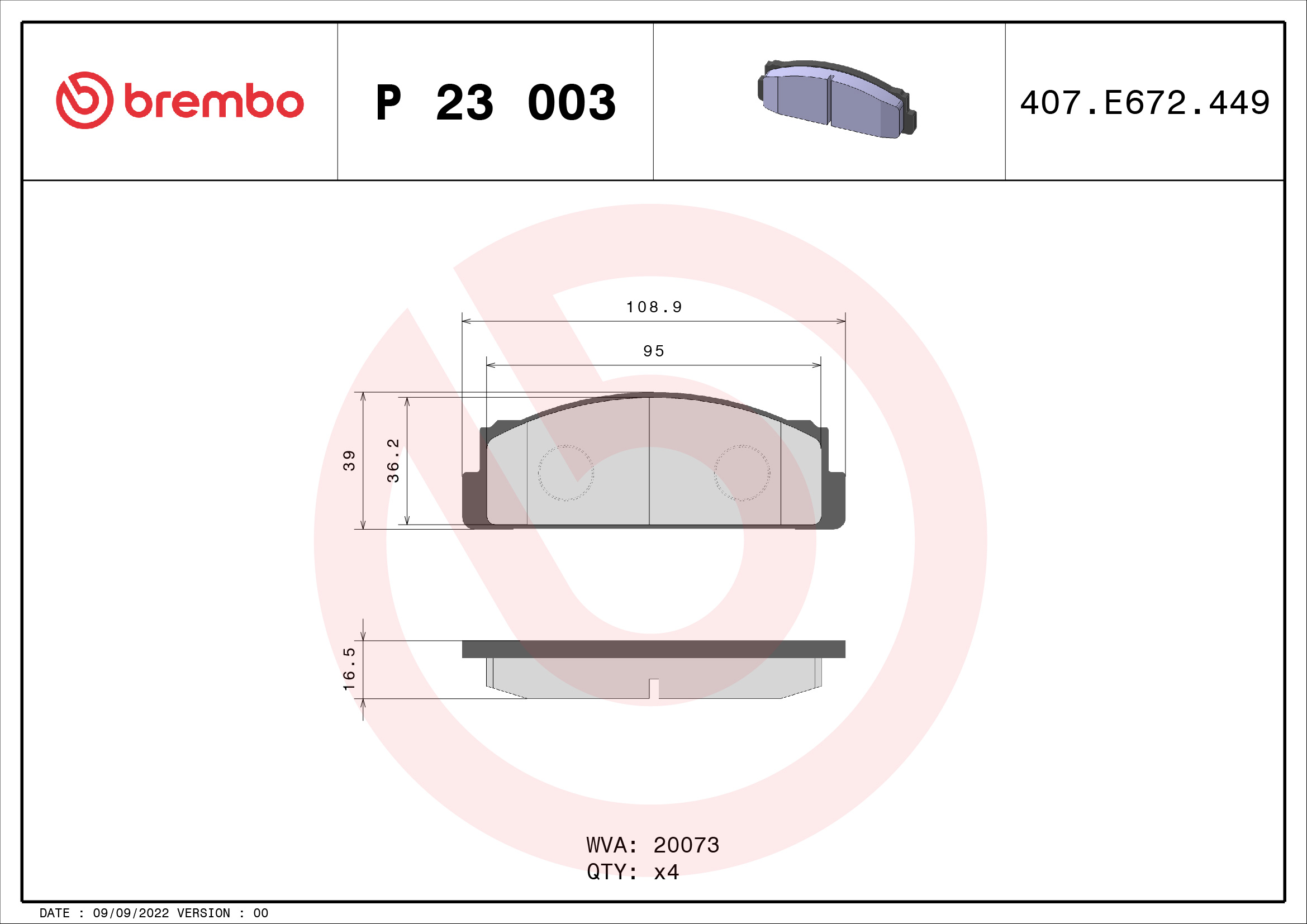 A.B.S. P 23 003 BREMBO Bremsbelagsatz, Scheibenbremse